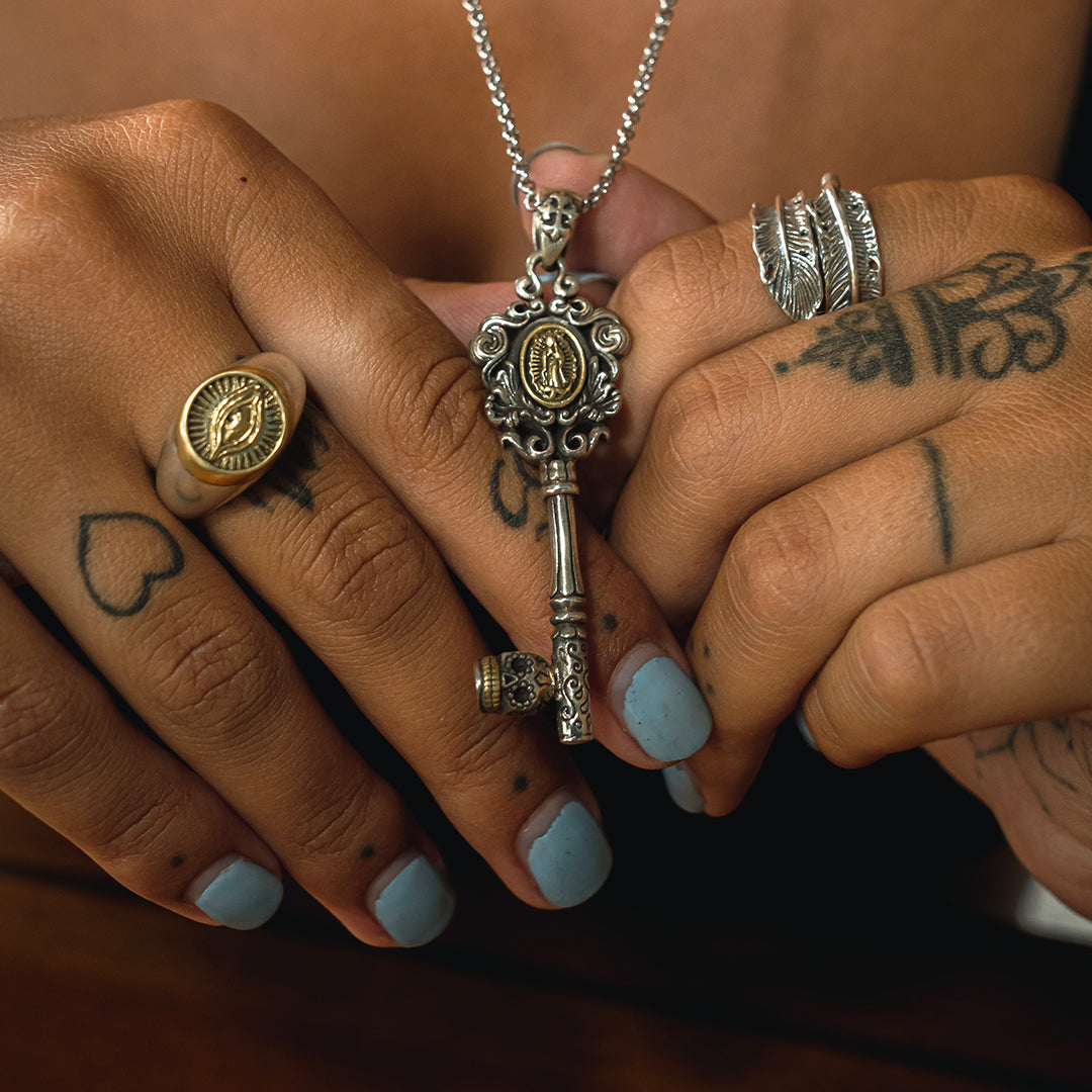 Calavera Virgin Mary Key Necklace