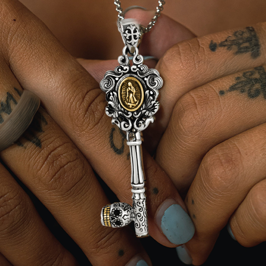 Calavera Virgin Mary Key Necklace