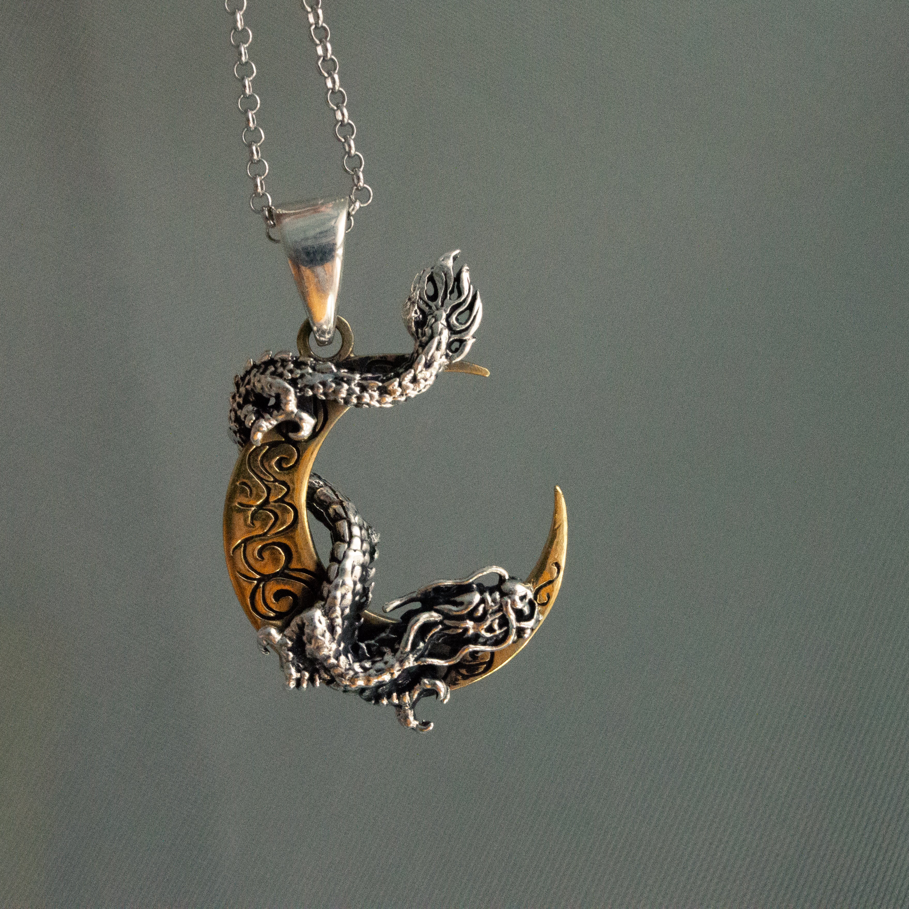 Crescent Moon & Dragon Necklace