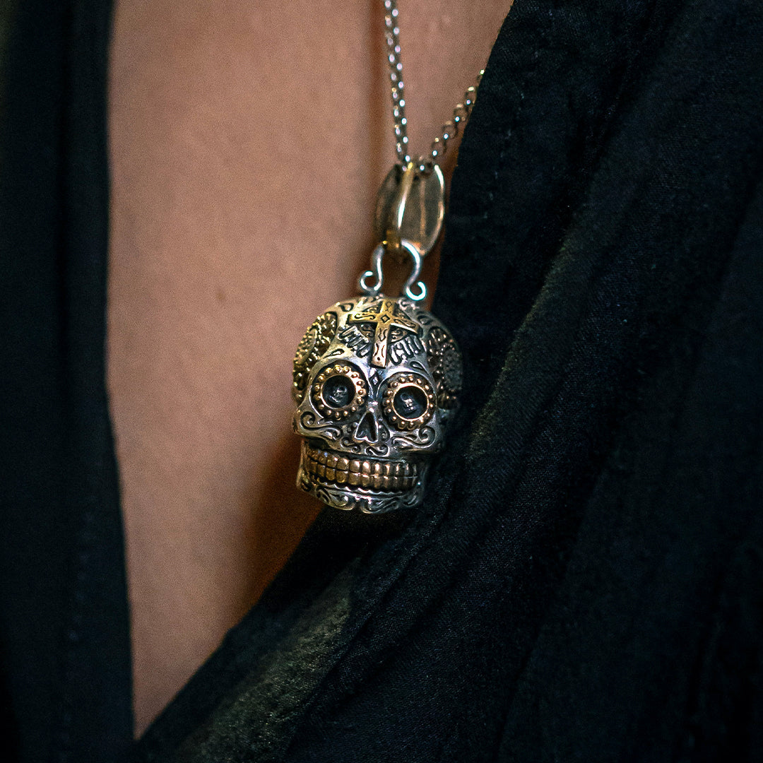 Large Calavera Sugar Skull Necklace – Silver Phantom Jewelry