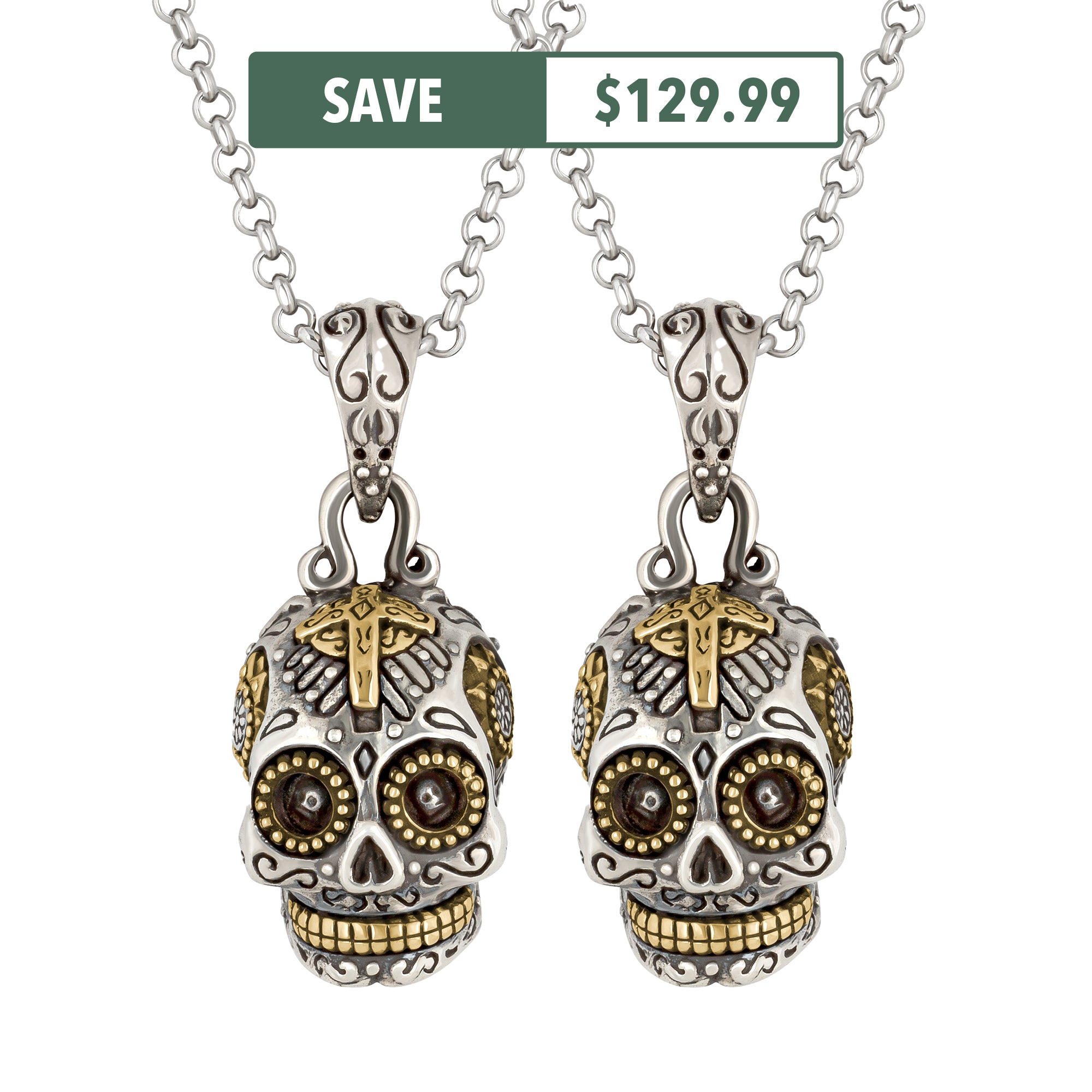 2 x Small Calavera Sugar Skull Necklaces