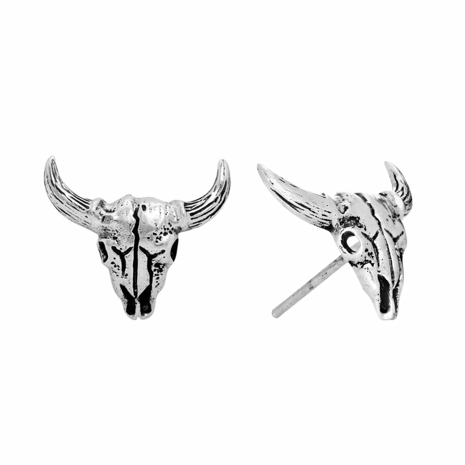 Bull Skull Stud Earring - Silver Phantom Jewelry
