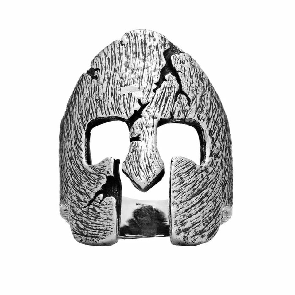 Battle Scarred Spartan Helmet Ring - Silver Phantom Jewelry