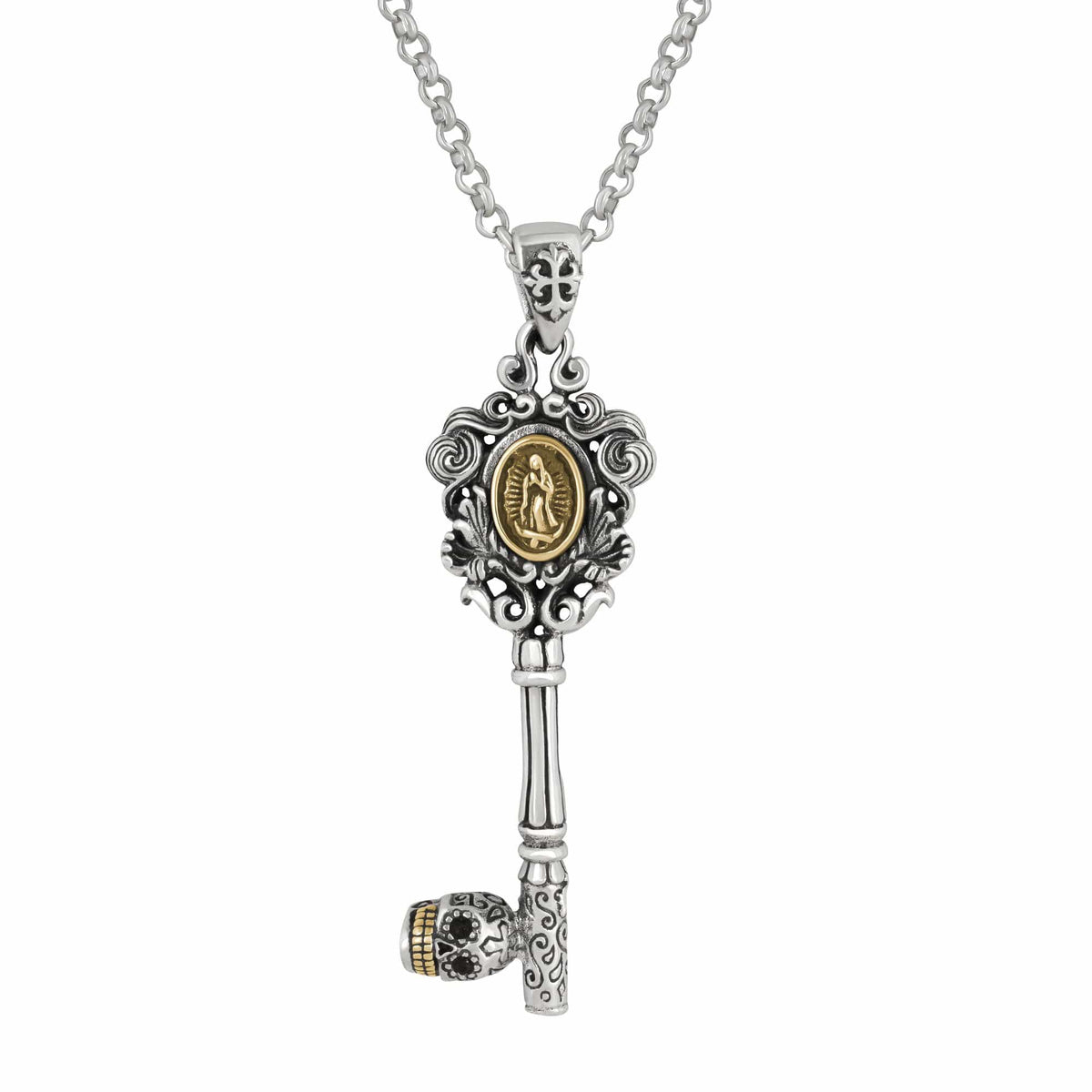 Calavera Virgin Mary Key Necklace – Silver Phantom Jewelry Calavera Virgin Mary Key Necklace – Silver Phantom Jewelry