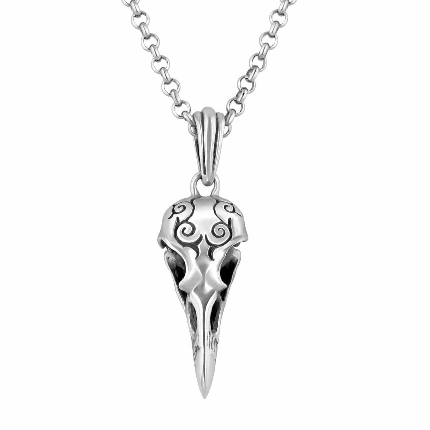 Carved Bird Skull Necklace - Silver Phantom Jewelry