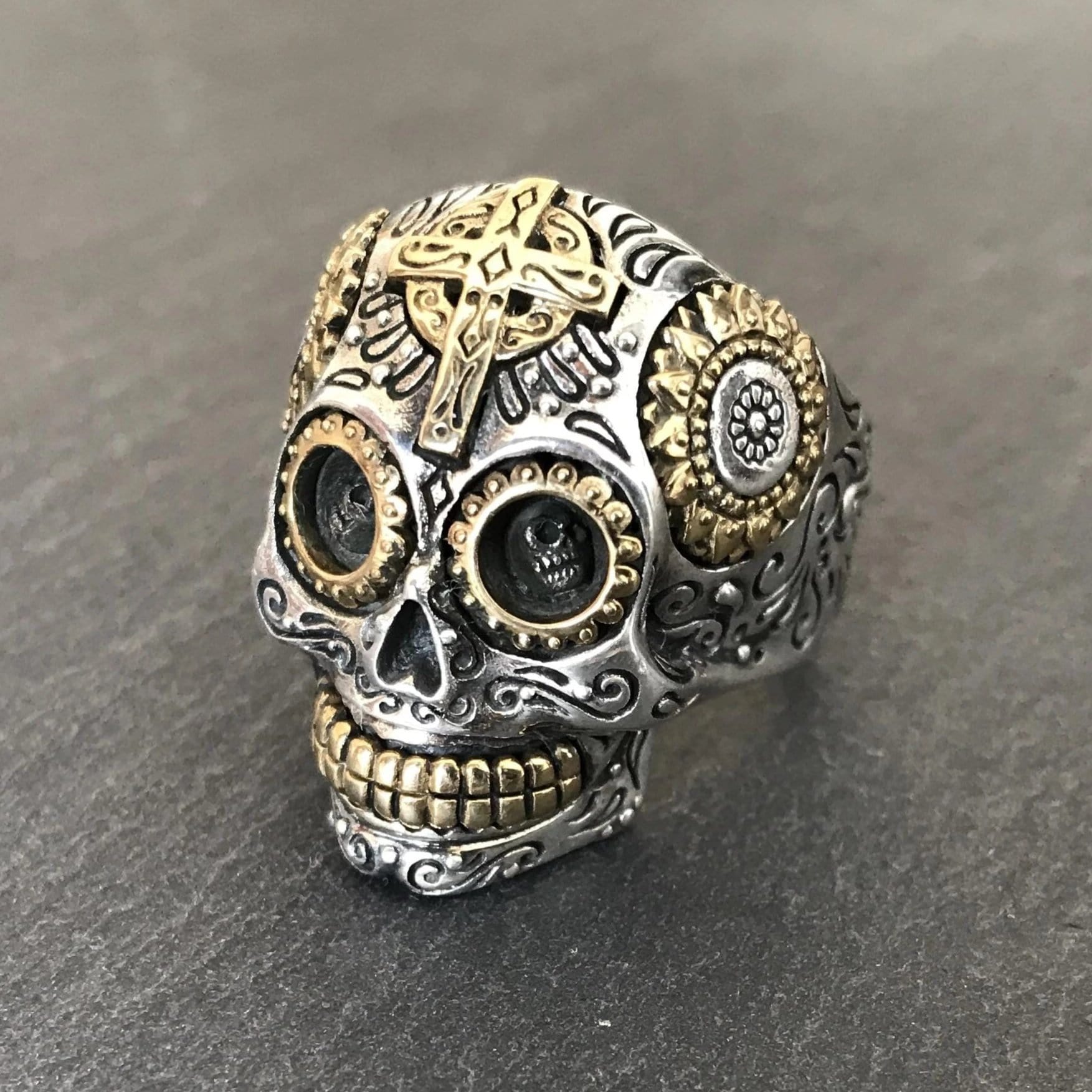 Calavera Sugar Skull Ring - Silver Phantom Jewelry