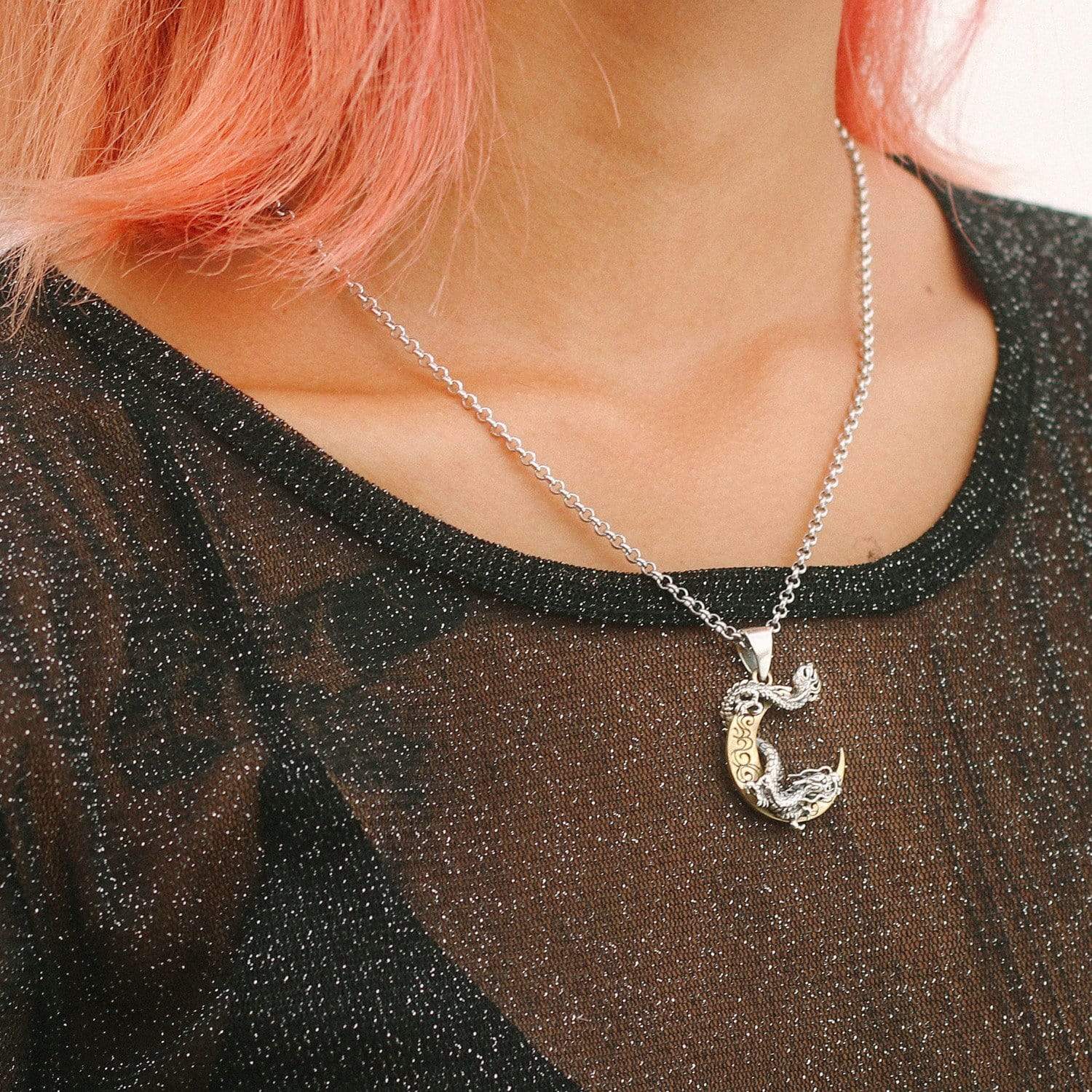 Crescent Moon &amp; Dragon Necklace