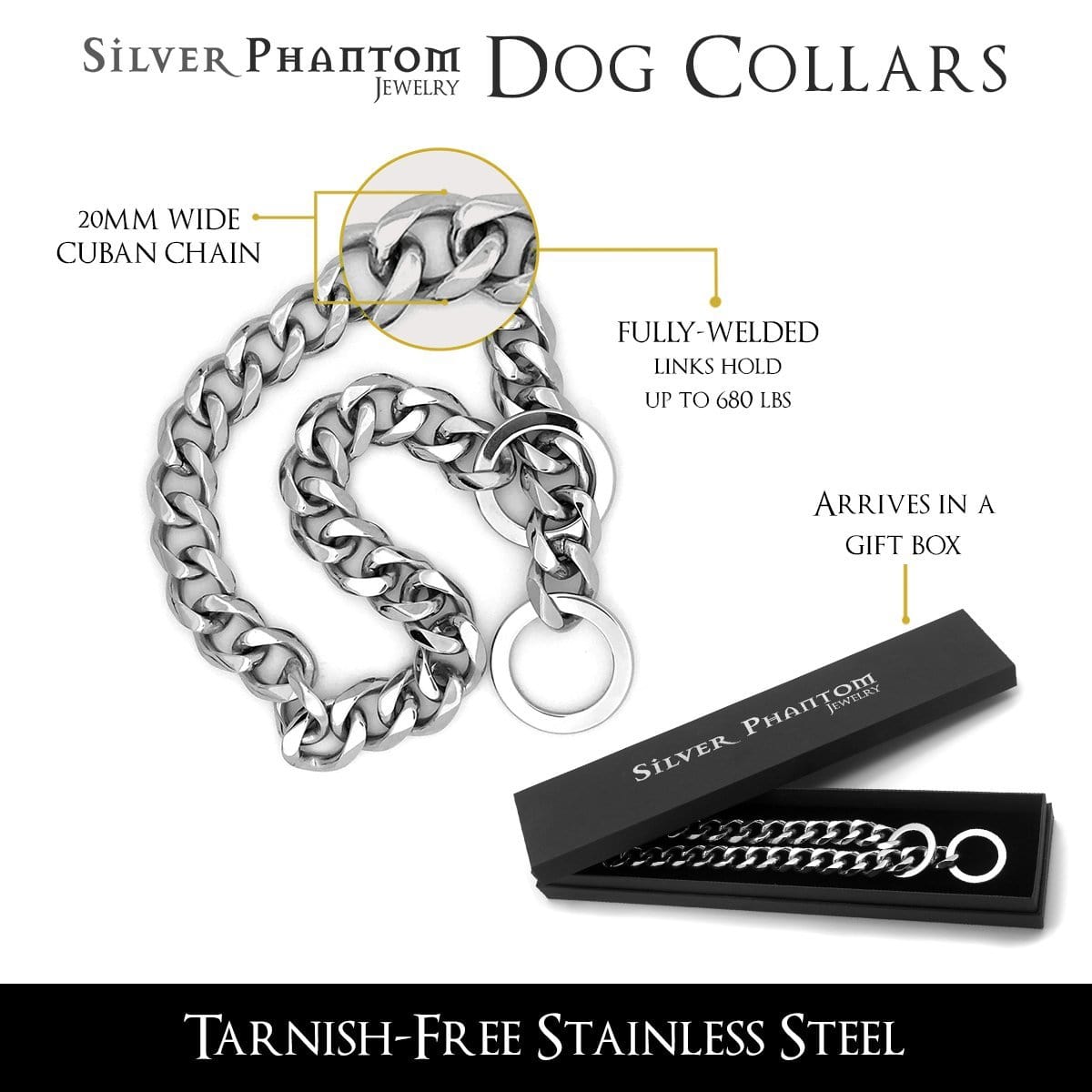 Cuban Chain Dog Collar - Silver Phantom Jewelry