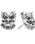 Japanese Oni Mask Stud Earring - Silver Phantom Jewelry