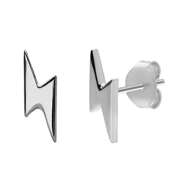 Sterling Silver Gold & Silver Lightning Bolt Stud Earrings Silver